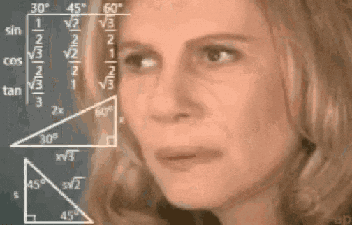 Mulher confusa com equações flutuando ao redor, o meme da Math Lady